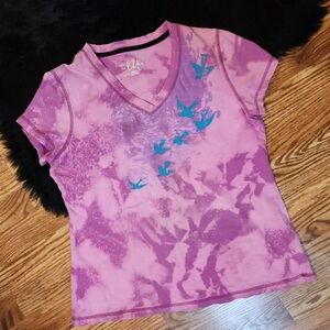 Y2K V-Neck Short-Sleeve Custom Reverse Tie Dye Tee Women's Size PL